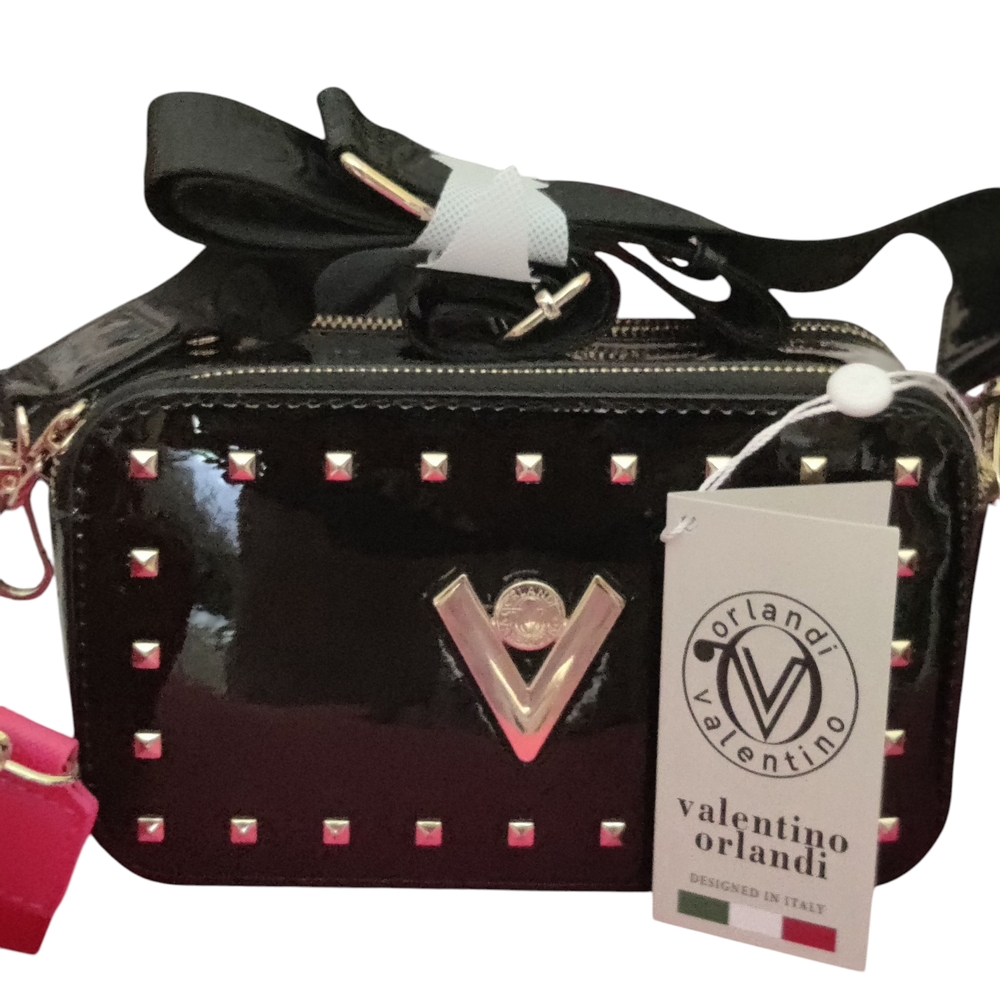 Valentino Orlandi Black Patent Crossbody Bag with Gold Hardware